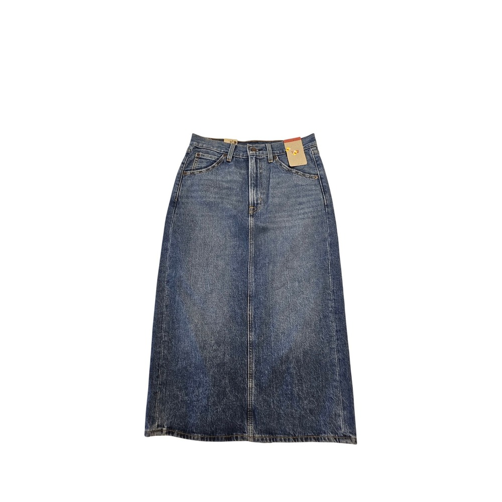Levis Denim Maxi Skirt Womens 27 Medium Wash High‎ Waisted Back Slit Long Jean